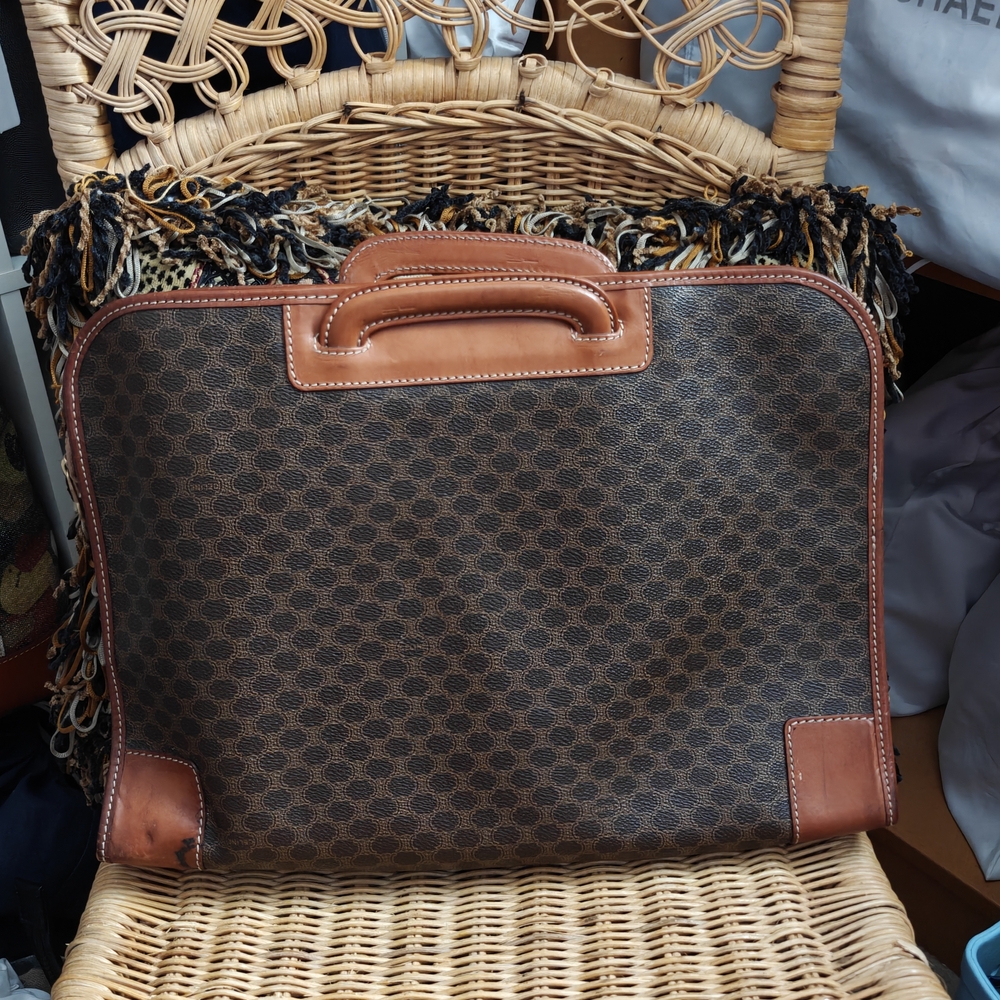 Celine Brown Monogram Leather-Trim Briefcase - Picture 2 of 16